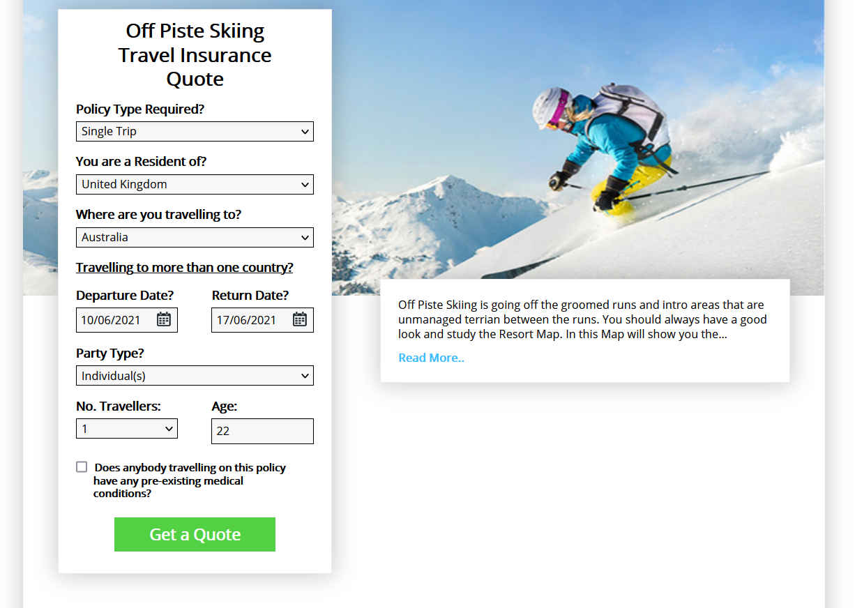 Ski Insurance activity page